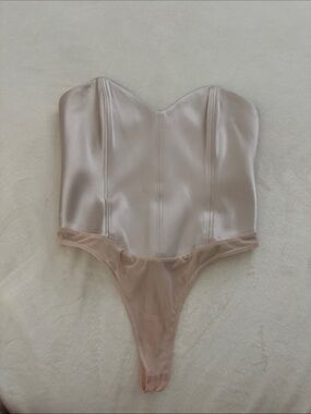 Strapless Satin Bandeau Bodysuit in Light Nude